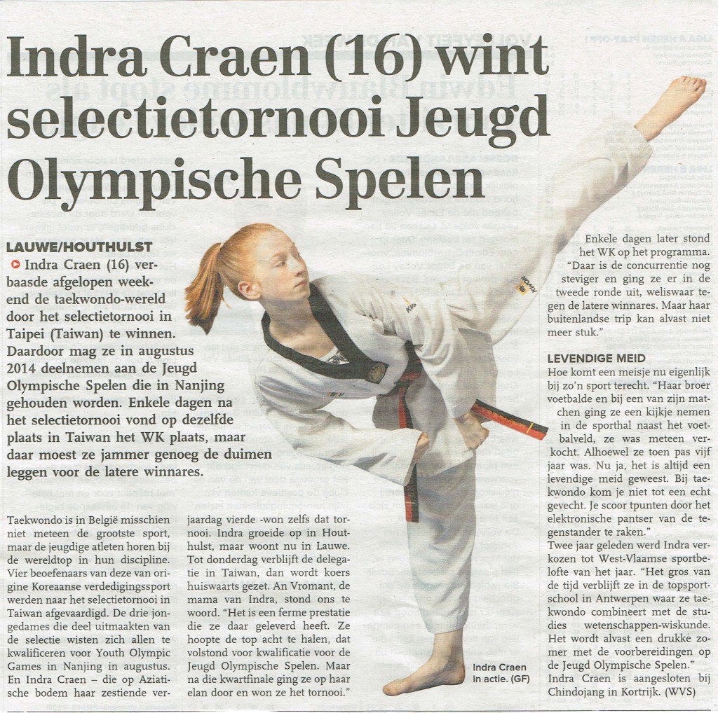 Indra jeugd olympische spelen, in Krant van West-Vlaanderen